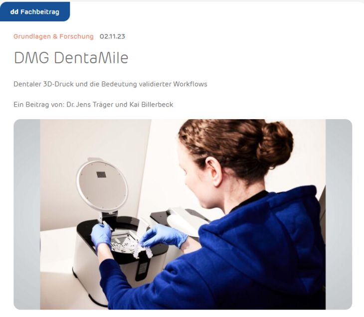 Screenshot des Fachbeitrags zu DentaMile im dental dialogue.