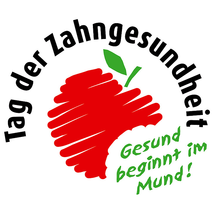 Das Logo vom Tag der Zahngesundheit: Ein illustrierter angebissener Apfel