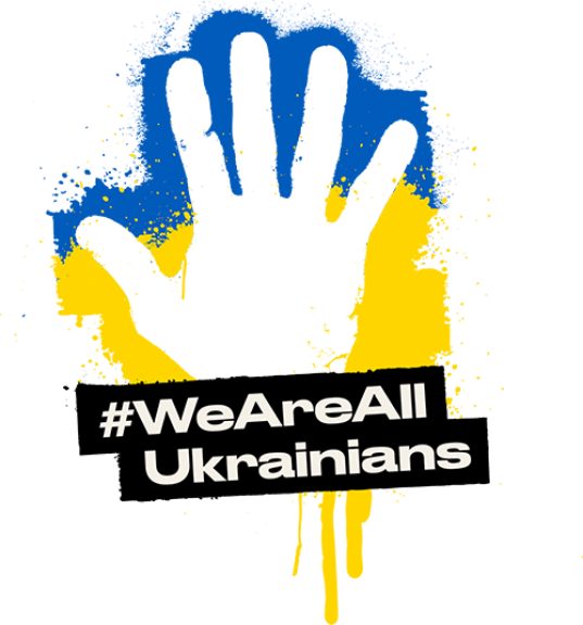 Gelb-blaues Logo der Hilfsorganisation #WeAreAllUkrainians