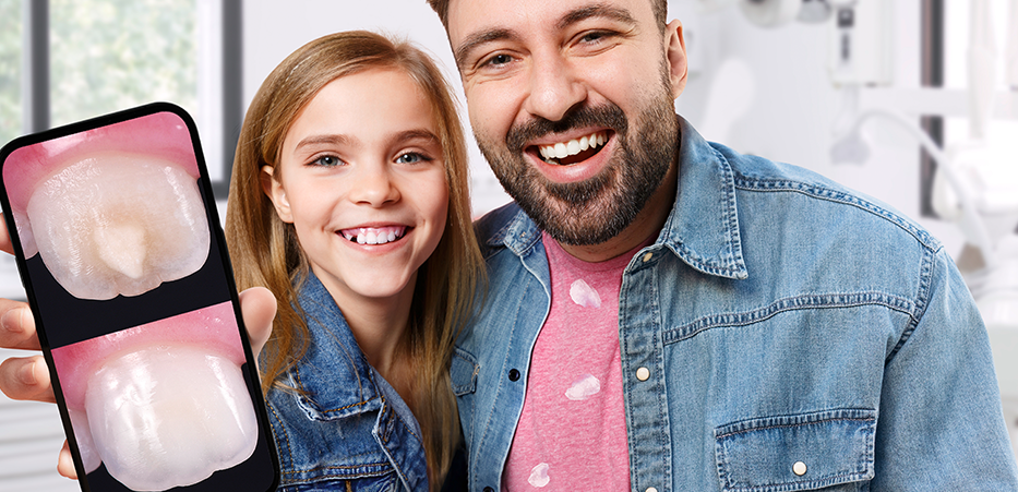 Vater mit Kind, das eine MIH-Behandlung hatte